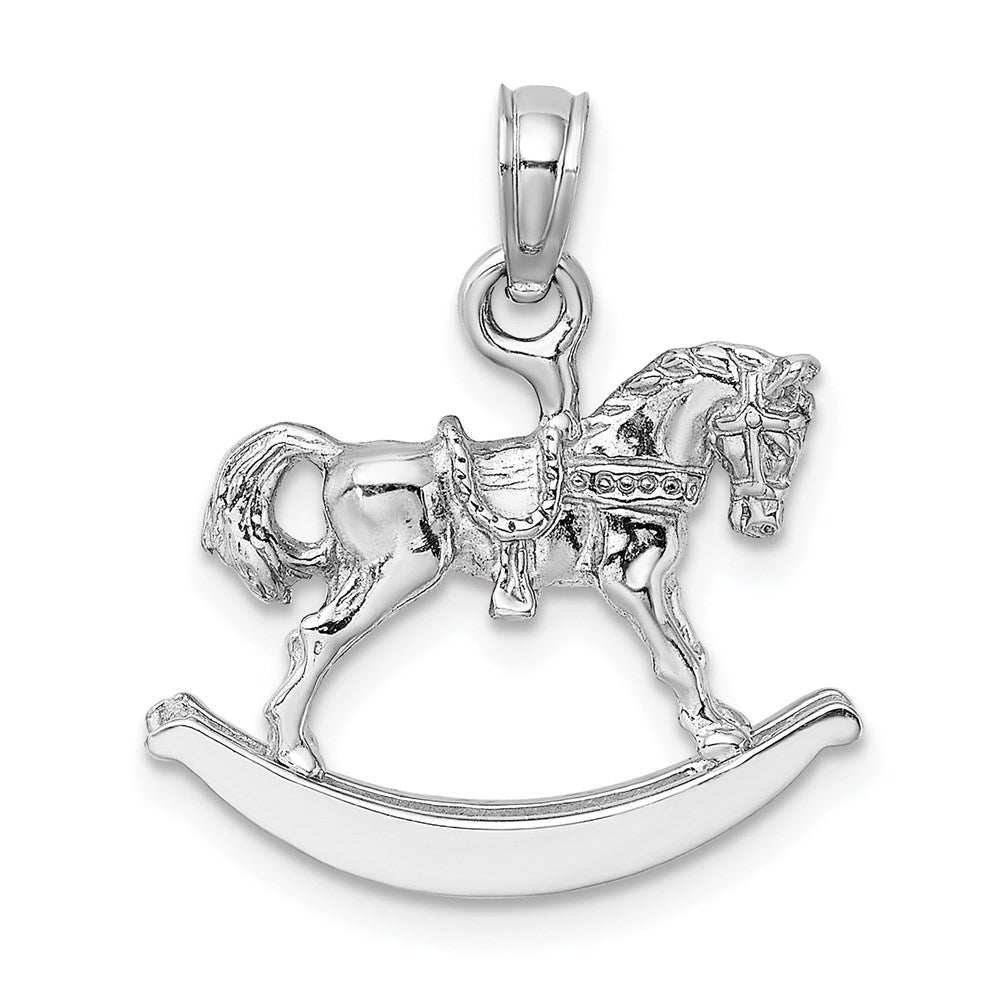 14K Weißgold polierter 3-D-Schaukelpferd-Charm