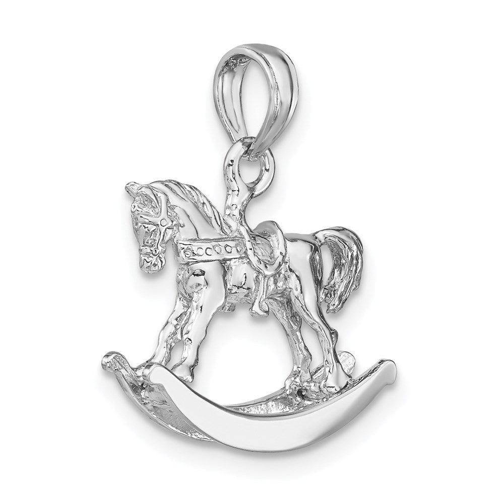 14K Weißgold polierter 3-D-Schaukelpferd-Charm