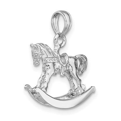14K Weißgold polierter 3-D-Schaukelpferd-Charm