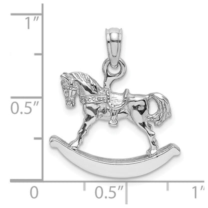 14K Weißgold polierter 3-D-Schaukelpferd-Charm