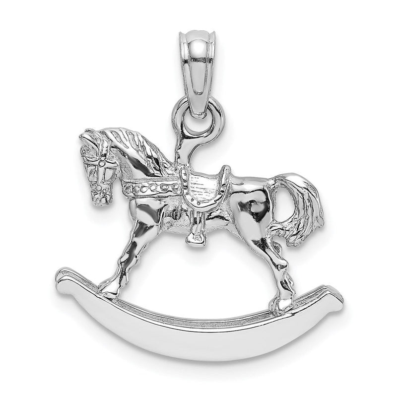 14K Weißgold polierter 3-D-Schaukelpferd-Charm