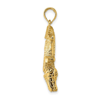 14K Gelbgold 3-D-Alligator-Charm mit beweglichem Maul