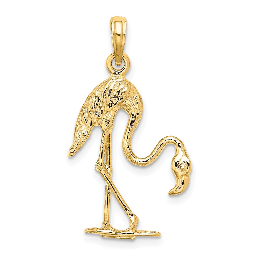 14K Gelbgold 3-D Flamingo-Charm mit Struktur