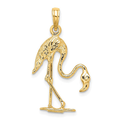 14K Gelbgold 3-D Flamingo-Charm mit Struktur