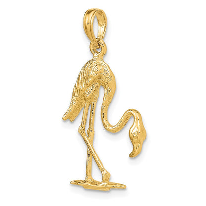 14K Gelbgold 3-D Flamingo-Charm mit Struktur