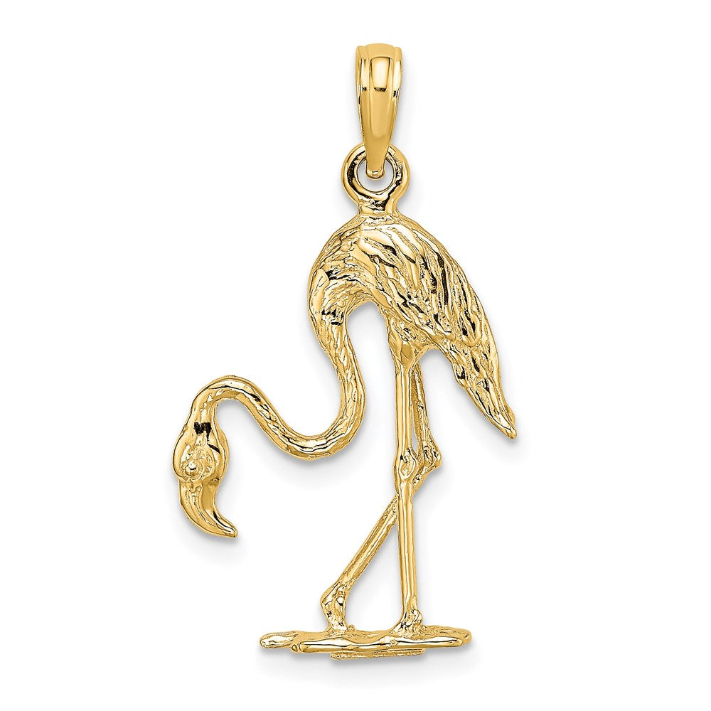 14K Gelbgold 3-D Flamingo-Charm mit Struktur
