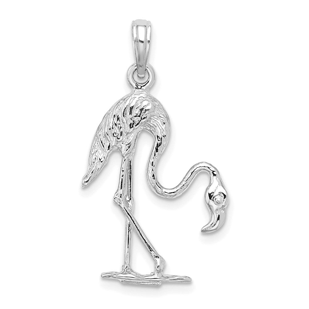 14K Weißgold 3-D-strukturierter Flamingo-Charm