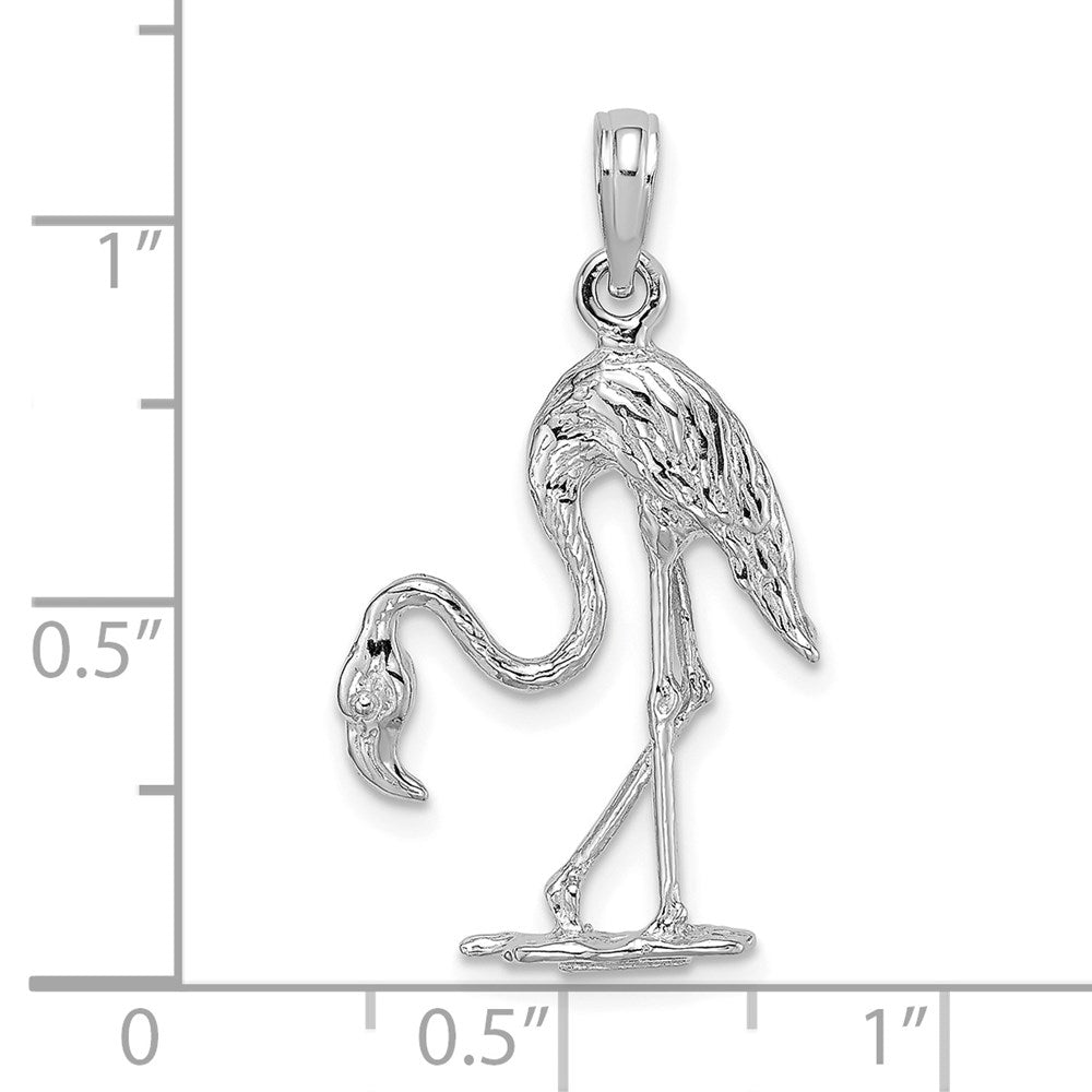 14K Weißgold 3-D-strukturierter Flamingo-Charm