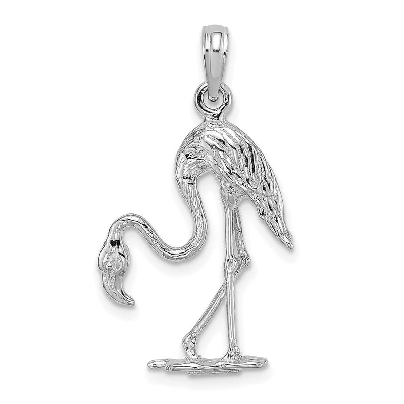 14K Weißgold 3-D-strukturierter Flamingo-Charm
