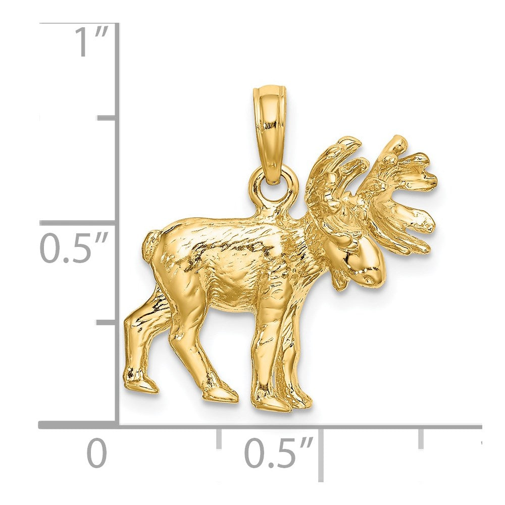 14K Gelbgold 3-D strukturierter Elch-Charm