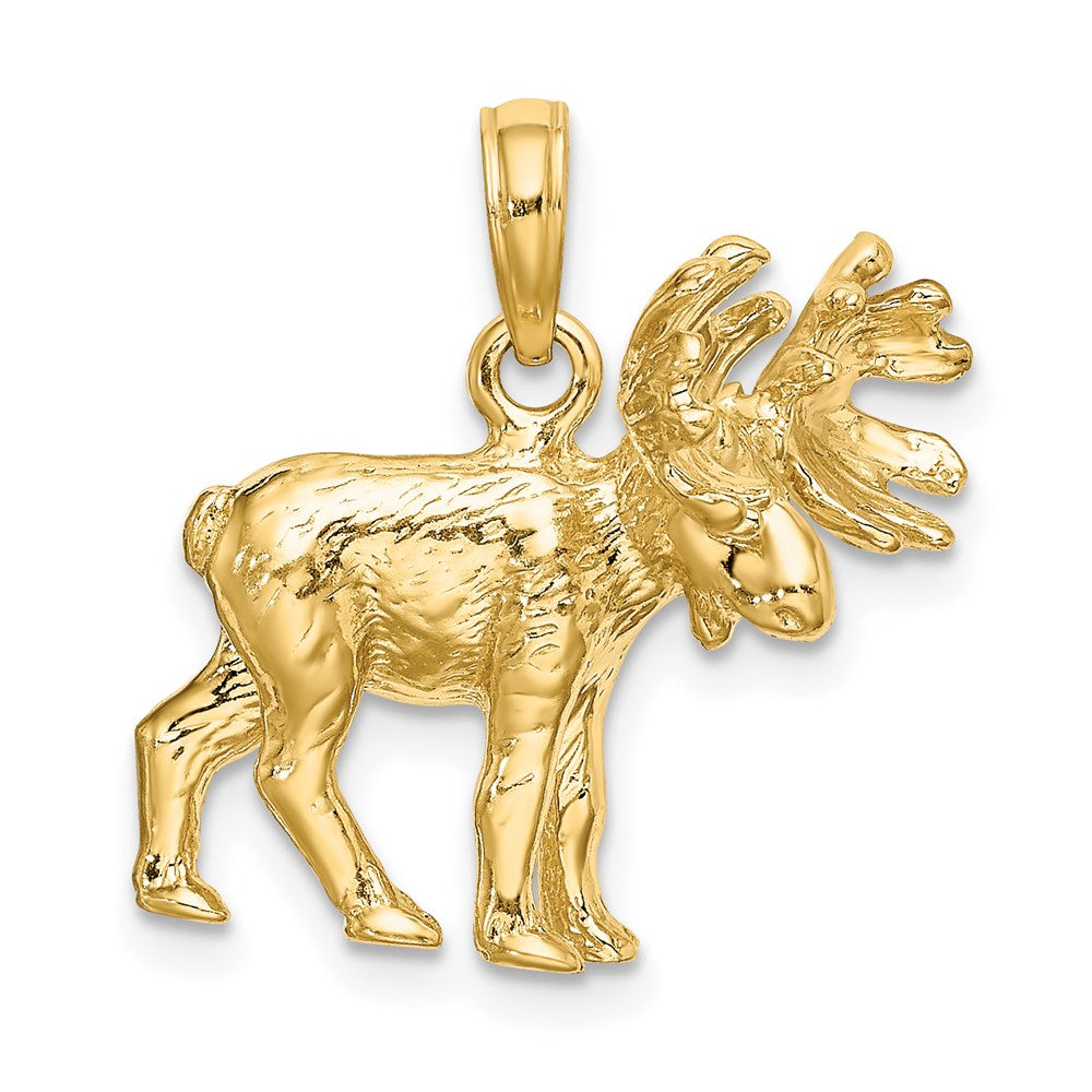 14K Gelbgold 3-D strukturierter Elch-Charm
