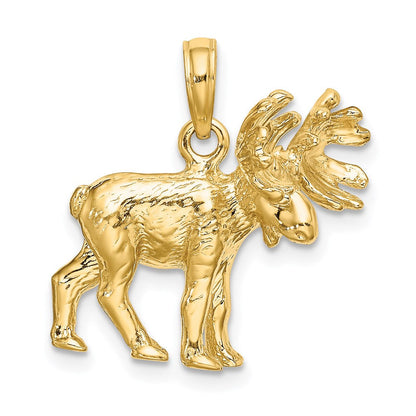 14K Gelbgold 3-D strukturierter Elch-Charm