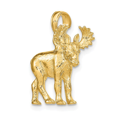14K Gelbgold 3-D strukturierter Elch-Charm