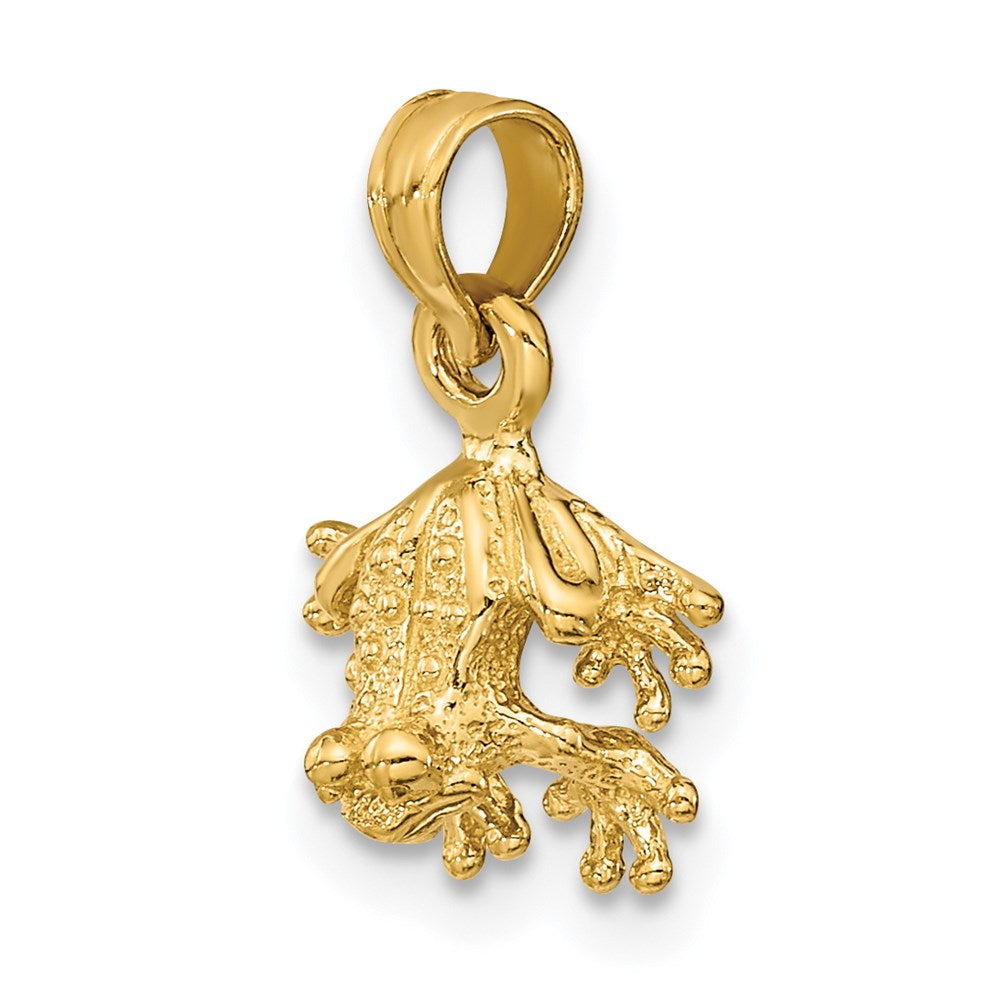14K Gelbgold 3-d Strukturiert Mini Frosch Zugewandt Down Charm