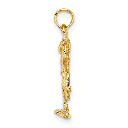 14K Gelbgold 3-d Strukturiert Flamingo Charm