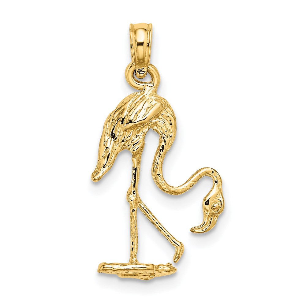 14K Gelbgold 3-d Strukturiert Flamingo Charm