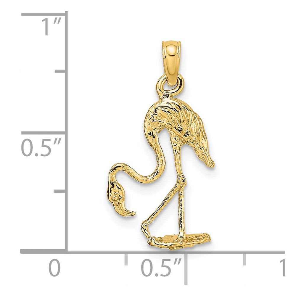 14K Gelbgold 3-d Strukturiert Flamingo Charm