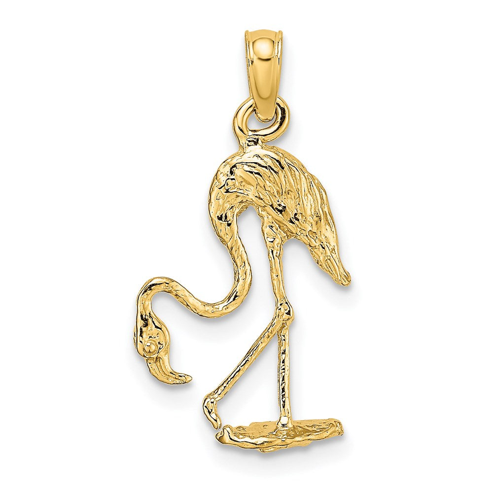14K Gelbgold 3-d Strukturiert Flamingo Charm