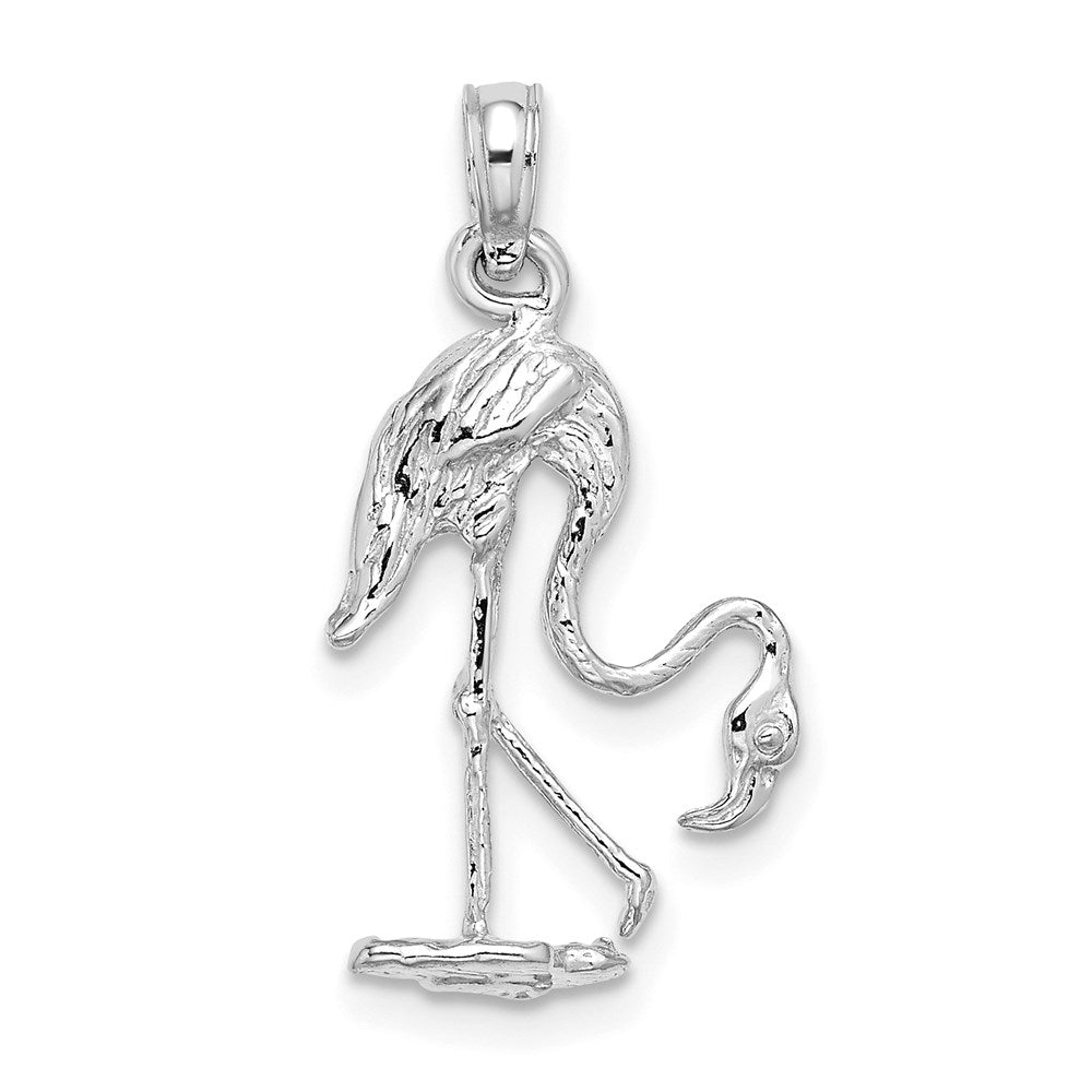 14K Weißgold 3-D texturierter Flamingo-Charm