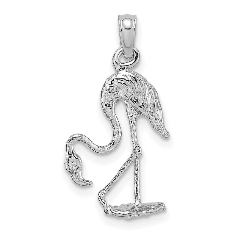 14K Weißgold 3-D texturierter Flamingo-Charm