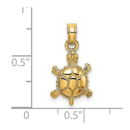 14K Gelbgold 3-D Polierter Landschildkröte-Charm