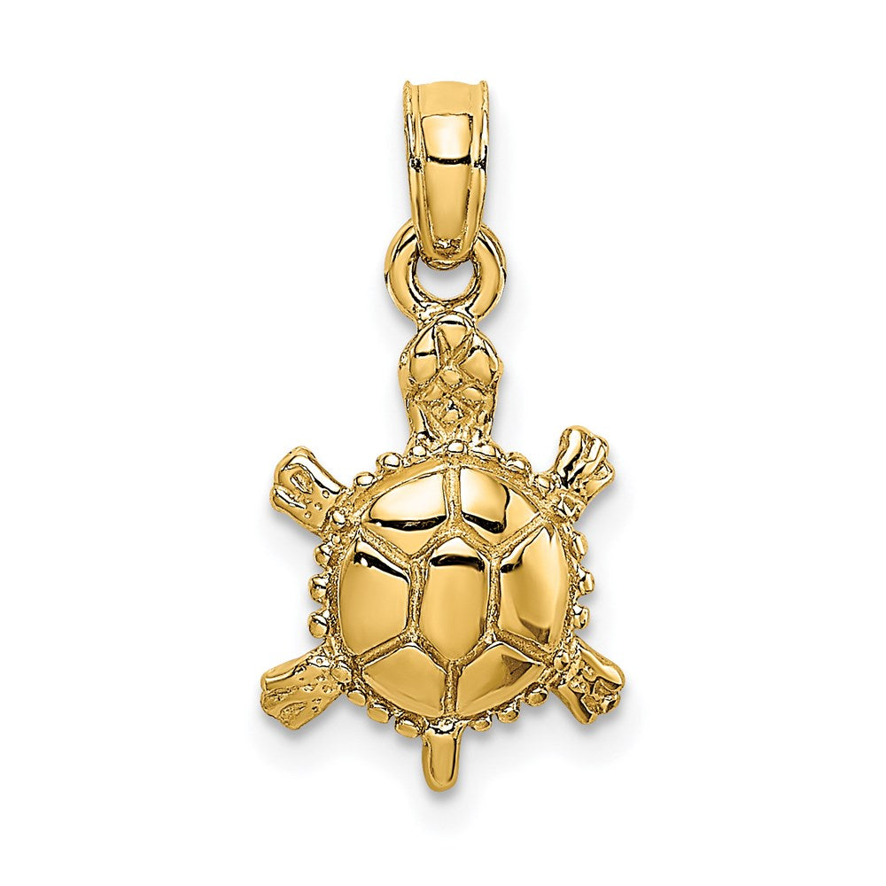 14K Gelbgold 3-D Polierter Landschildkröte-Charm