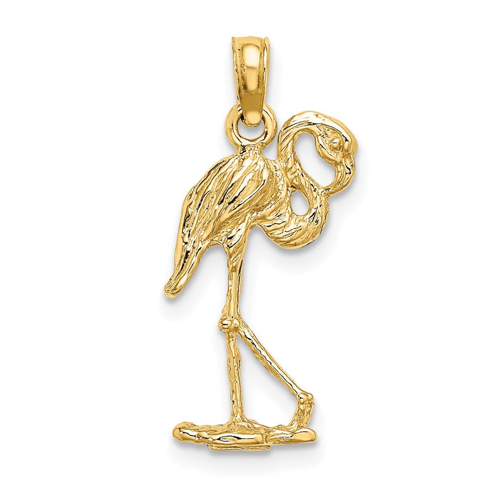 14K Gelbgold 3-d Flamingo mit Kopf Up Charm