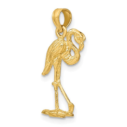 14K Gelbgold 3-d Flamingo mit Kopf Up Charm