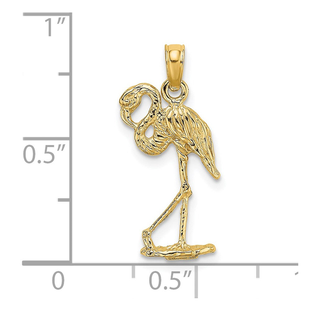 14K Gelbgold 3-d Flamingo mit Kopf Up Charm