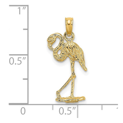 14K Gelbgold 3-d Flamingo mit Kopf Up Charm