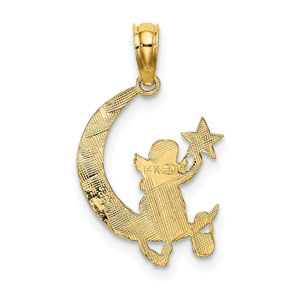 14K Gelbgold Engel Holding A Stern auf Halb Mond Charm