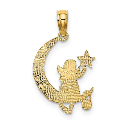 14K Gelbgold Engel Holding A Stern auf Halb Mond Charm