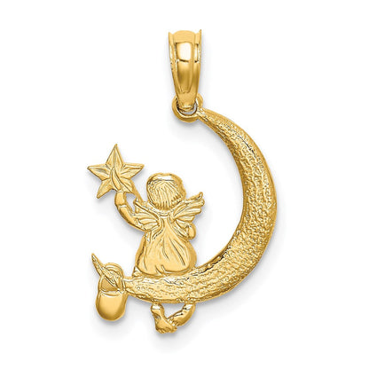 14K Gelbgold Engel Holding A Stern auf Halb Mond Charm