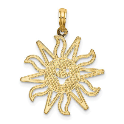 14K Gelbgold Ausgeschnittener Lächelnde-Sonne-Charm