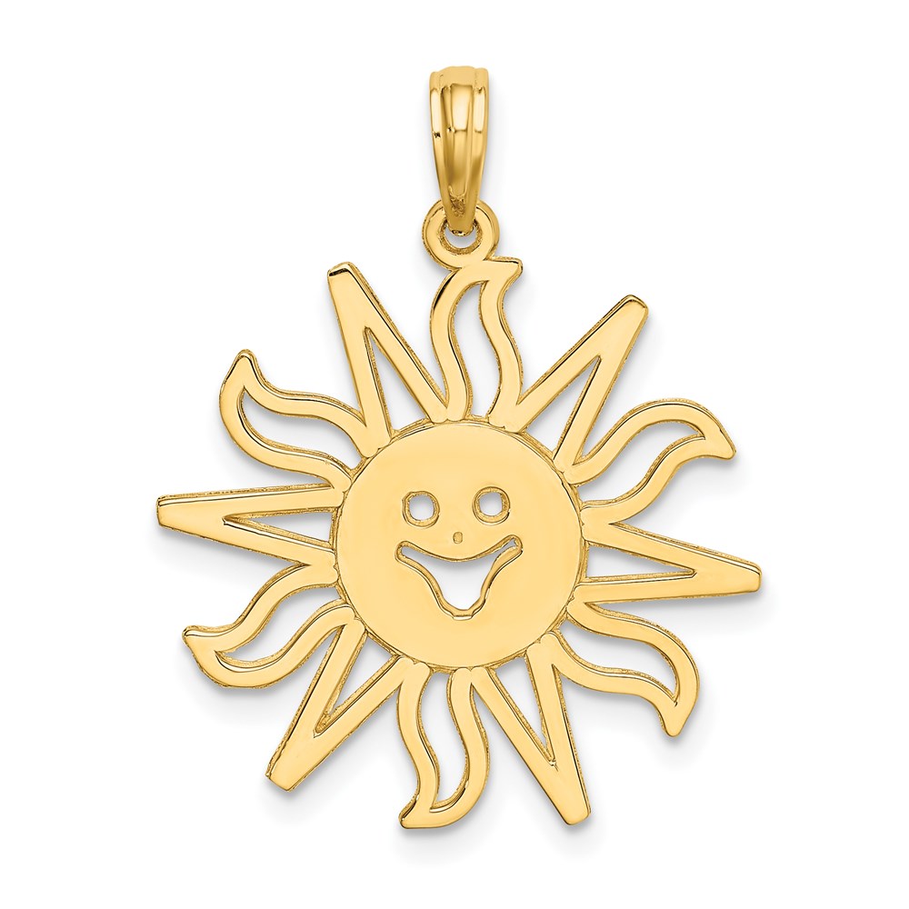 14K Gelbgold Ausgeschnittener Lächelnde-Sonne-Charm