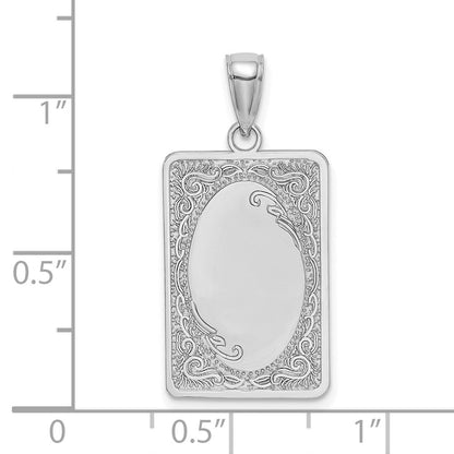 14K Weißgold Rechteckiger Gravierter Charm