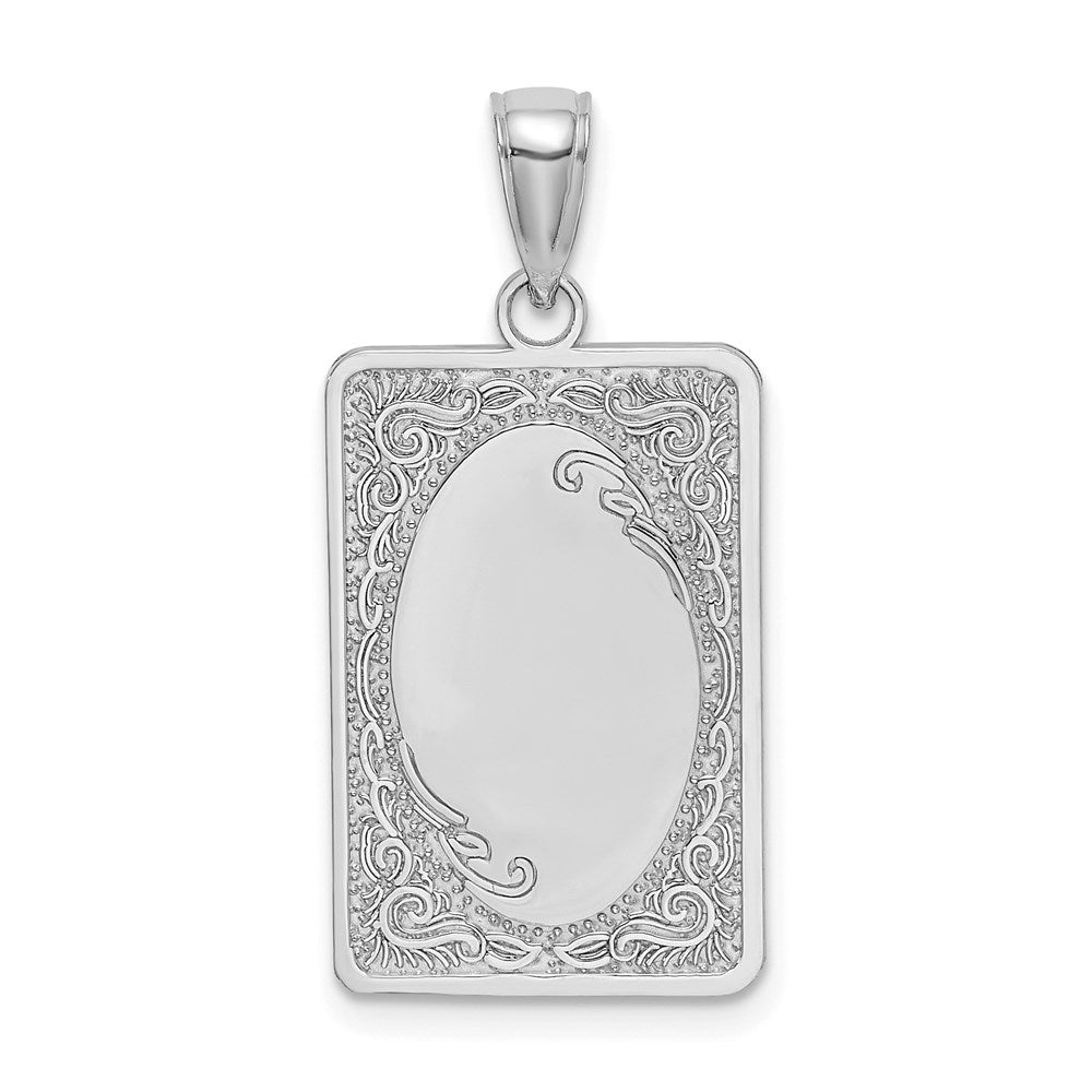 14K Weißgold Rechteckiger Gravierter Charm