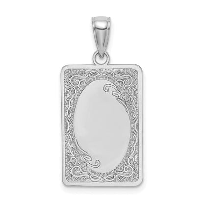 14K Weißgold Rechteckiger Gravierter Charm