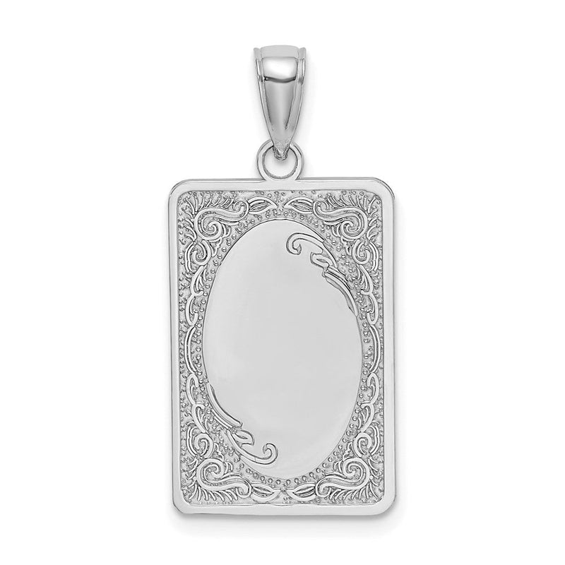 14K Weißgold Rechteckiger Gravierter Charm