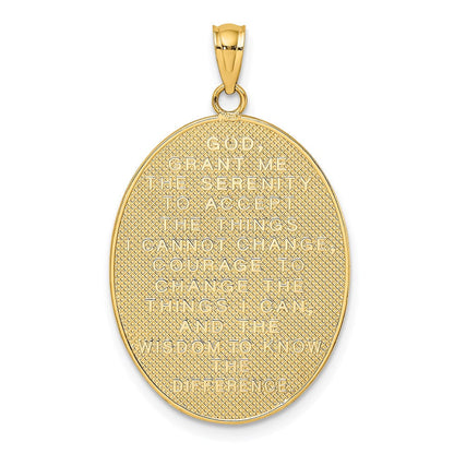 14K Gelb- und Rhodiumgold-Charm mit Rhodium-Emaille, Rosa Gelassenheitsgebet, ovale Scheibe