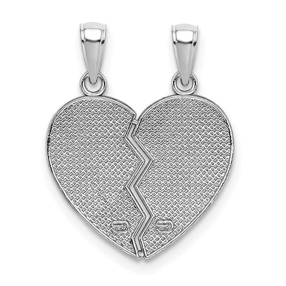 14K Weißgold Emaille „BIG-LITTLE SISTER" Herz-Charm zum Auseinanderbrechen