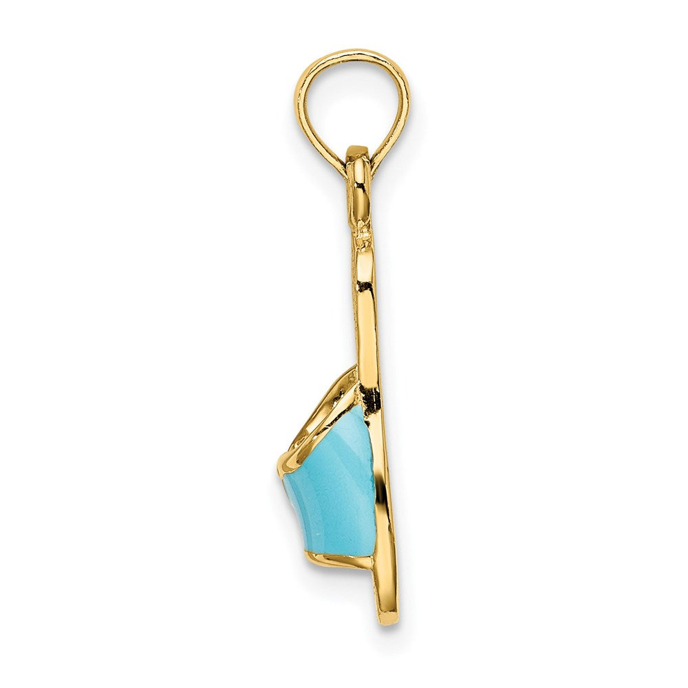14K Gelbgold 3D-Charm „Sommerpantolette“ mit Aqua-Emaille