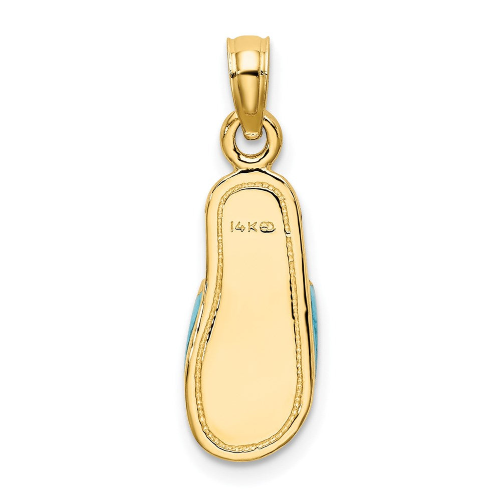 14K Gelbgold 3D-Charm „Sommerpantolette“ mit Aqua-Emaille