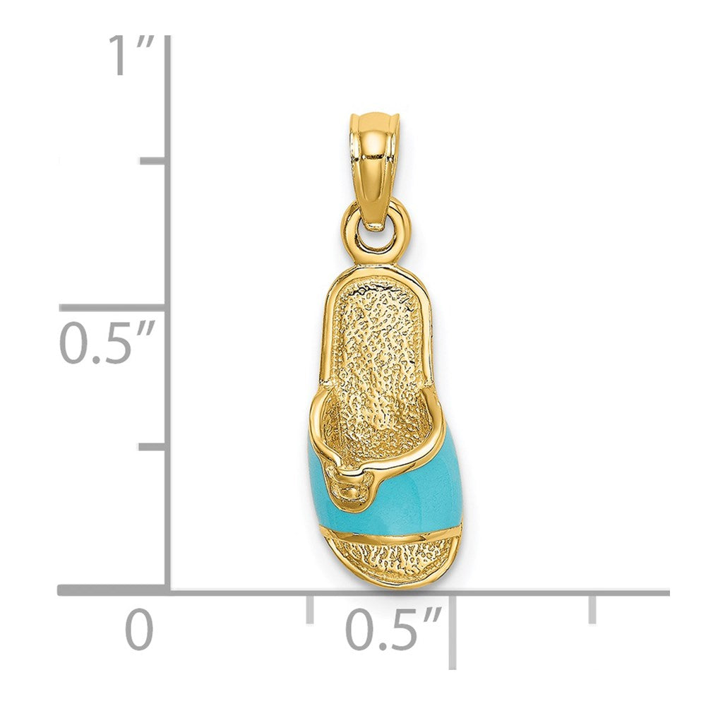 14K Gelbgold 3D-Charm „Sommerpantolette“ mit Aqua-Emaille