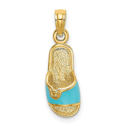 14K Gelbgold 3D-Charm „Sommerpantolette“ mit Aqua-Emaille