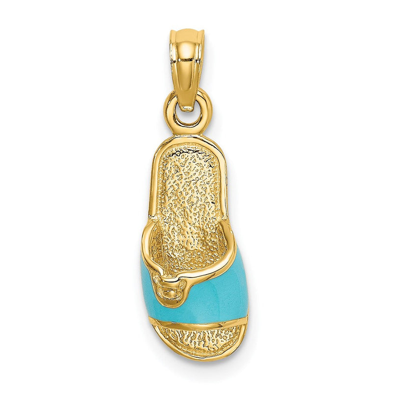 14K Gelbgold 3D-Charm „Sommerpantolette“ mit Aqua-Emaille