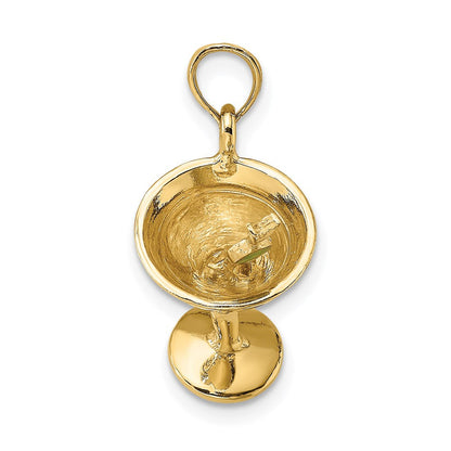 14K Gelbgold 3D-Martiniglas-Charm mit Olive
