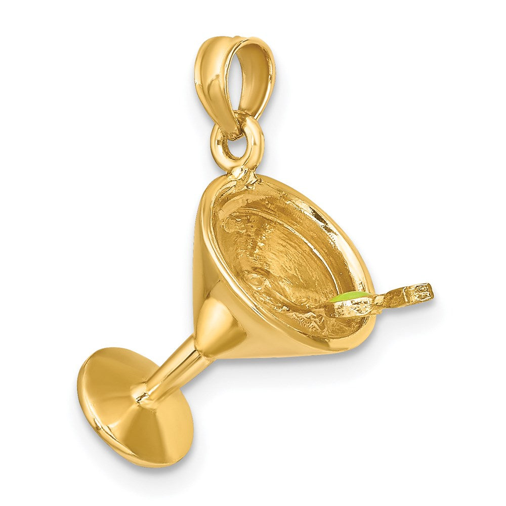 14K Gelbgold 3D-Martiniglas-Charm mit Olive