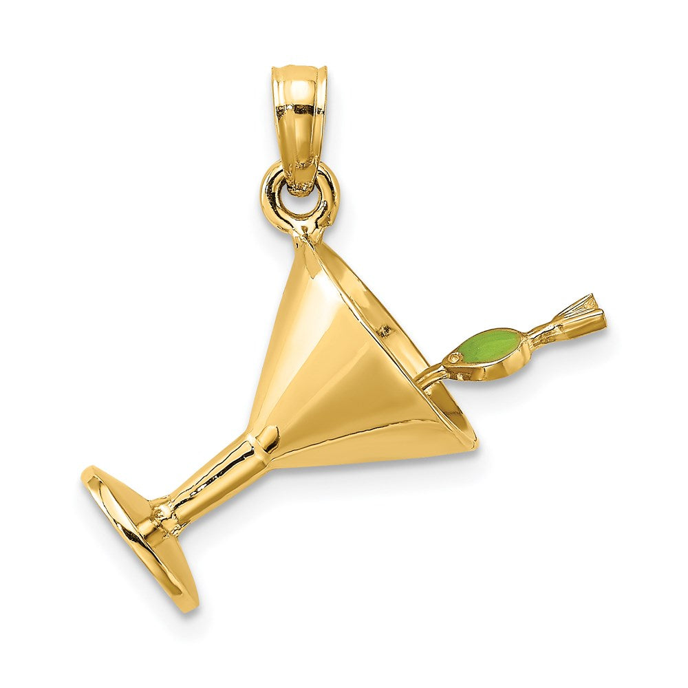14K Gelbgold 3D-Martiniglas-Charm mit Olive