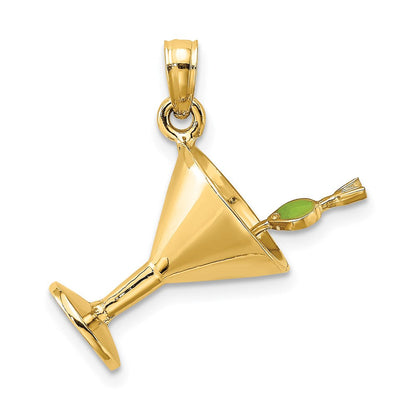 14K Gelbgold 3D-Martiniglas-Charm mit Olive